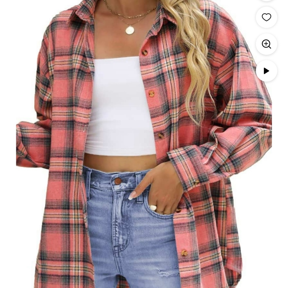 Nwt ladies “Fantaslook” Soft Oversized Flannel in pink, black & gray